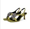 High-heeled sandals 2025 summer new sexy rhinestones flower square head thin heel elastic band thin versatile sandals women