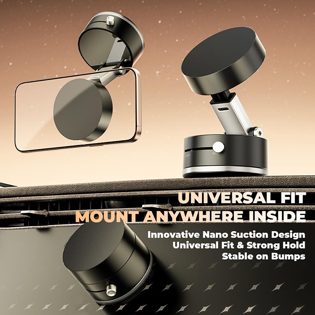 Car Phone Holder Mount with Vacuum Suction 20 N52 Magnetized Rings 1.3KG Load Capacity 360 Degrees Adjustable Foldable