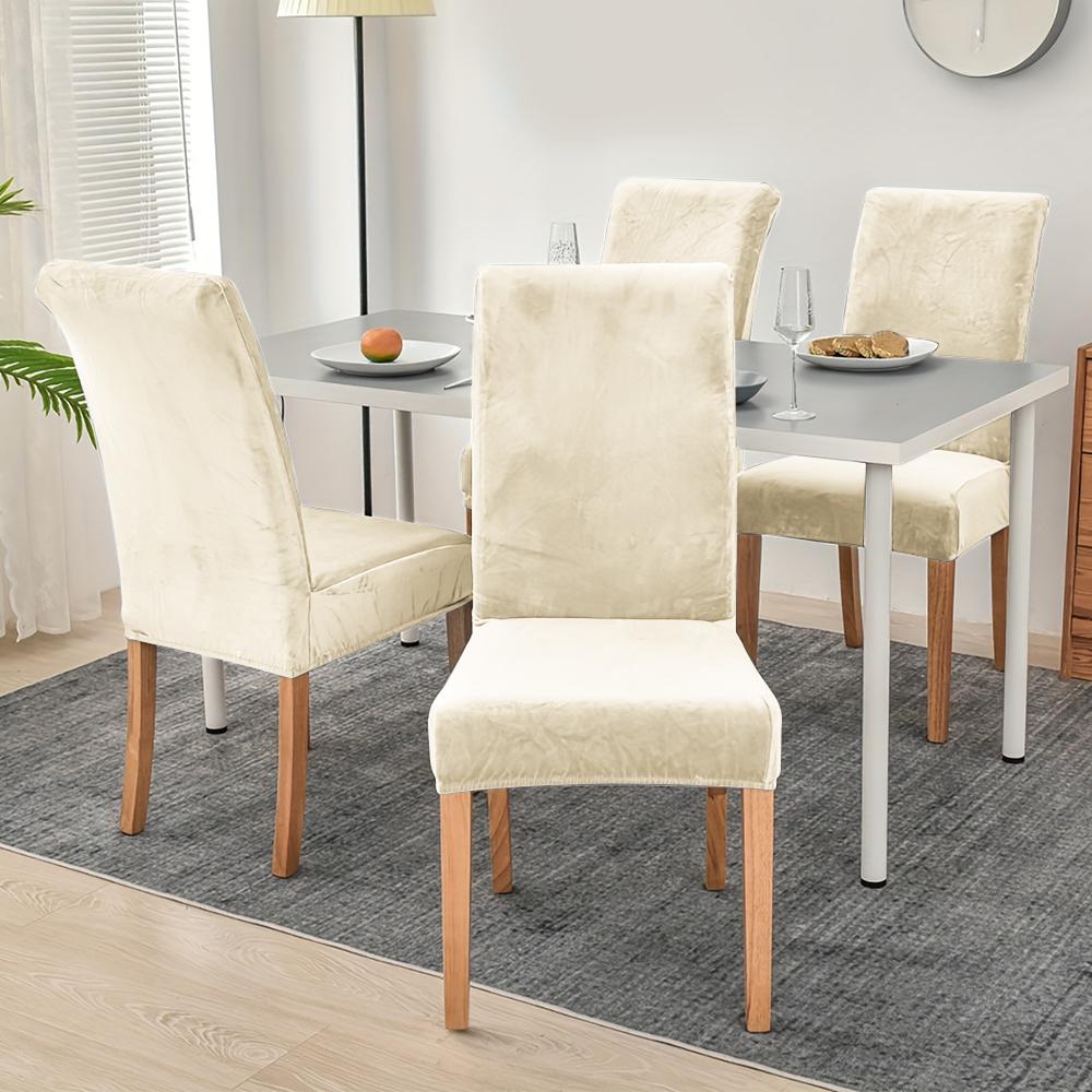 1/4pcs Velvet Chair Covers Dining Room Elastic Soft Seat Cover Solid Color Dustproof Furniture Protector Restaurant Banquet Home