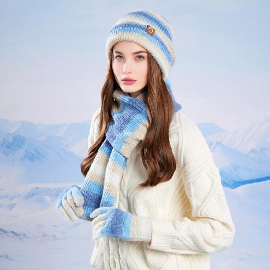 3Pcs/Set Women Winter Hat Scarf Gloves Set Thickened Velvet Lining