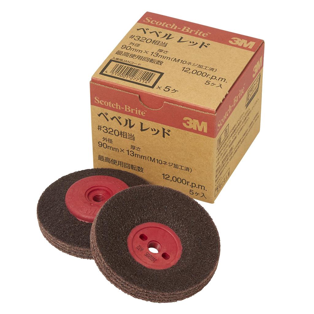 3M Bevel Red Electric 90mm Outer Diameter x M10 x 5 Pieces Scotch-Brite Screwdriver, 1.5mm Thread, #320,