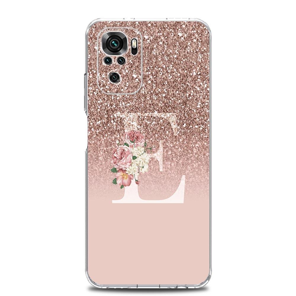Letter Pink Shiny M R Phone Case For Xiaomi Redmi Note 14 13 12 4G 9 8 10 11 Pro Plus 5G 14C 13C 12C 10C 9C 9A Clear TPU Cover