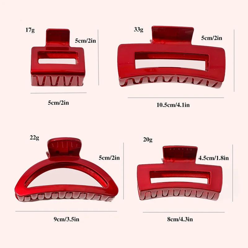 Koreański akrylowy czerwony spinka do włosów dla kobiet geometria mały duży krab spinki do włosów dziewczyny moda kwadratowy krzyż spinki do włosów akcesoria do włosów