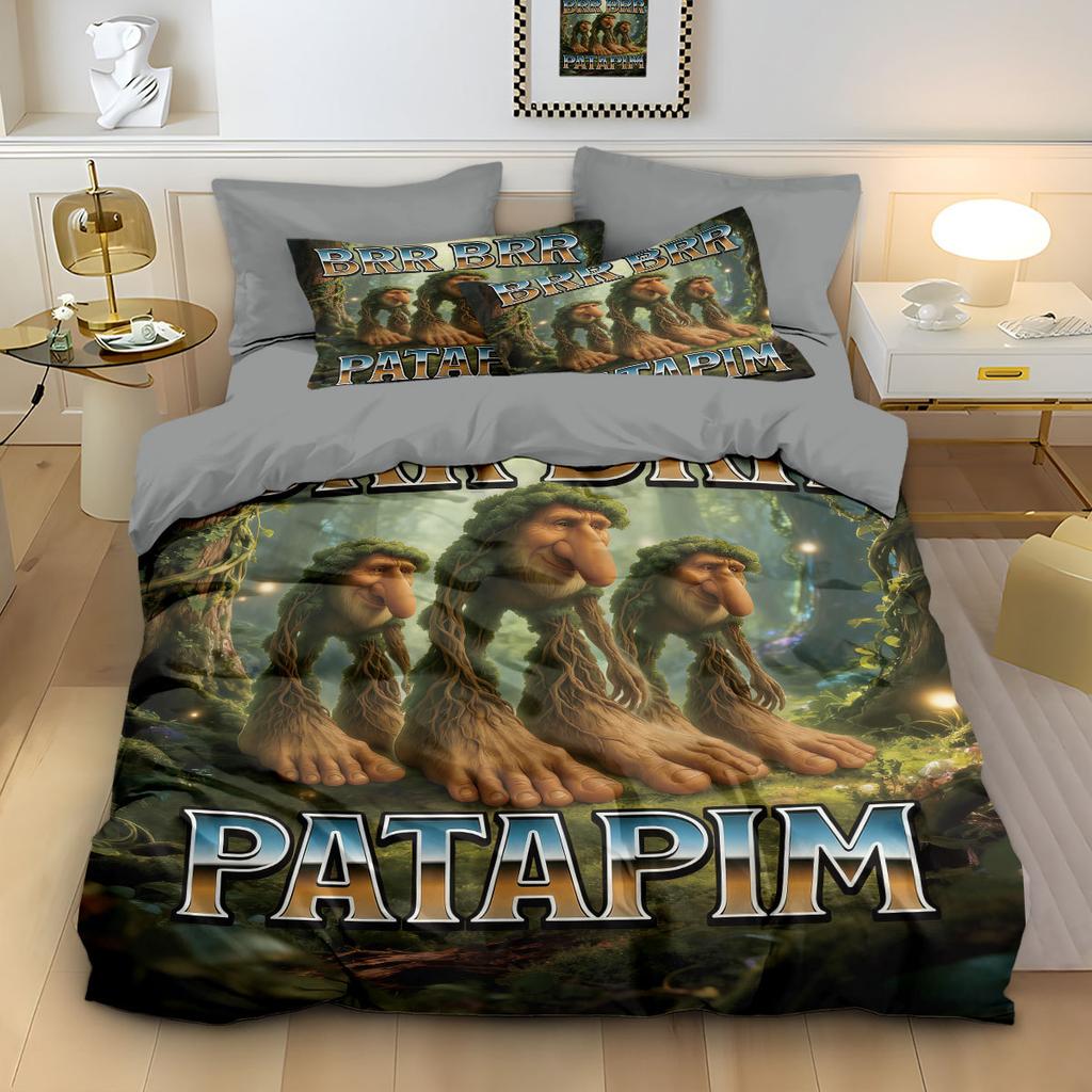 Cartoon ai Brainrot Tung Tung Sahur Bedding Set Bedroom Decoratio Duvet Cover Pillowcase Adult Boy Girl Single Double Large Siz