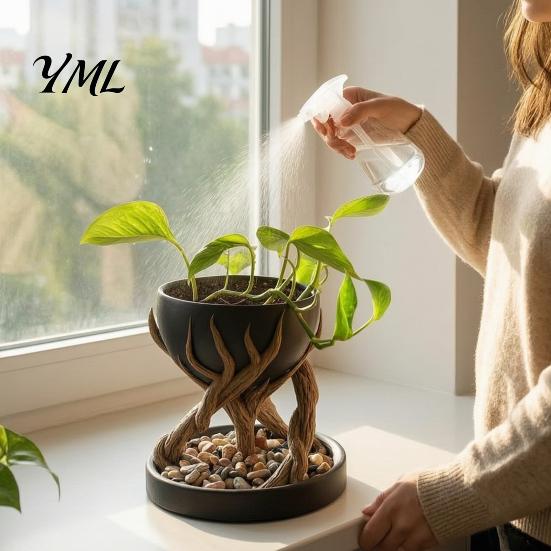 Small Miscellaneous Storage Box 3D Printed Tree Root Planter, Bionic Wood Textured Flower Pot with Indoor Plant Container Drainage Hole, Succulent