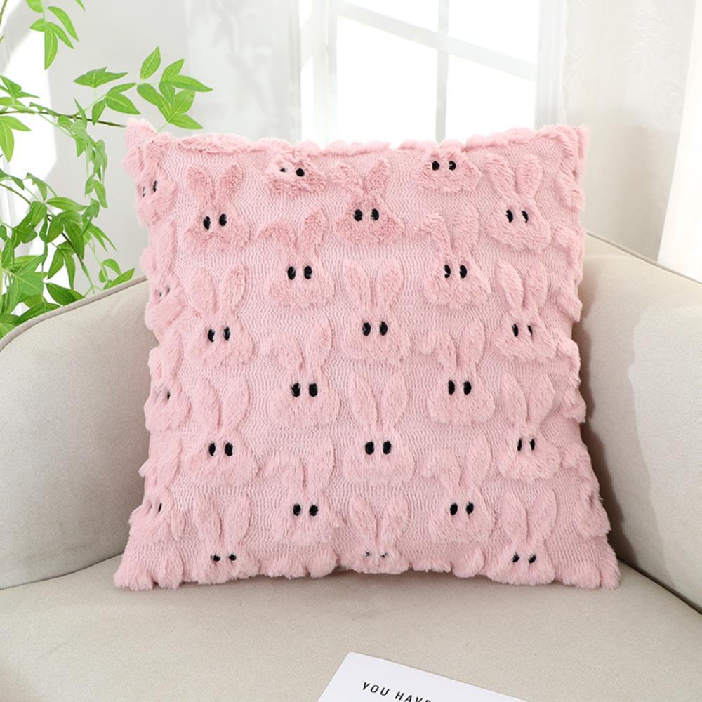Rabbit Pattern Plush Cushion Cover Cartoon Rabbit Pillow Case Sofa Pillowcase  Easter Celebration Style A