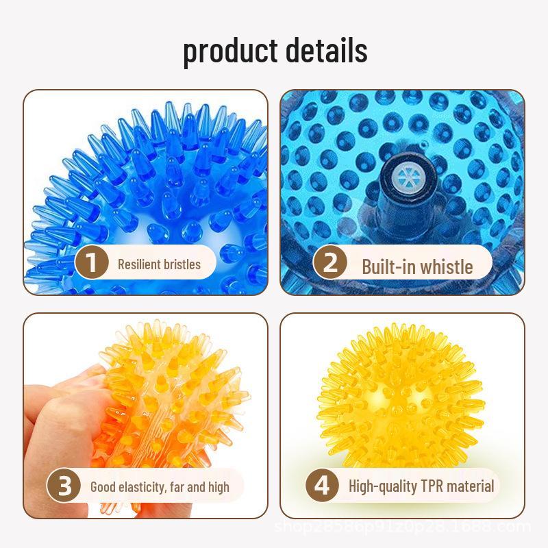 Cross-Border High Elasticity TPR Dog Toy: Sounding Spiky Ball for Teething, Decompression, Bite Resistance, Teeth Cleaning & Self-Entertainment.