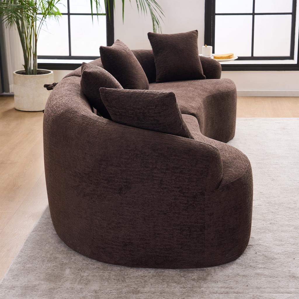 Curved Sofa 4-Seater – Modern Chenille Modular Sofa in a Box, Comfortable & Space-Saving for Living Room & Apartment, No Assembly Required – Brown