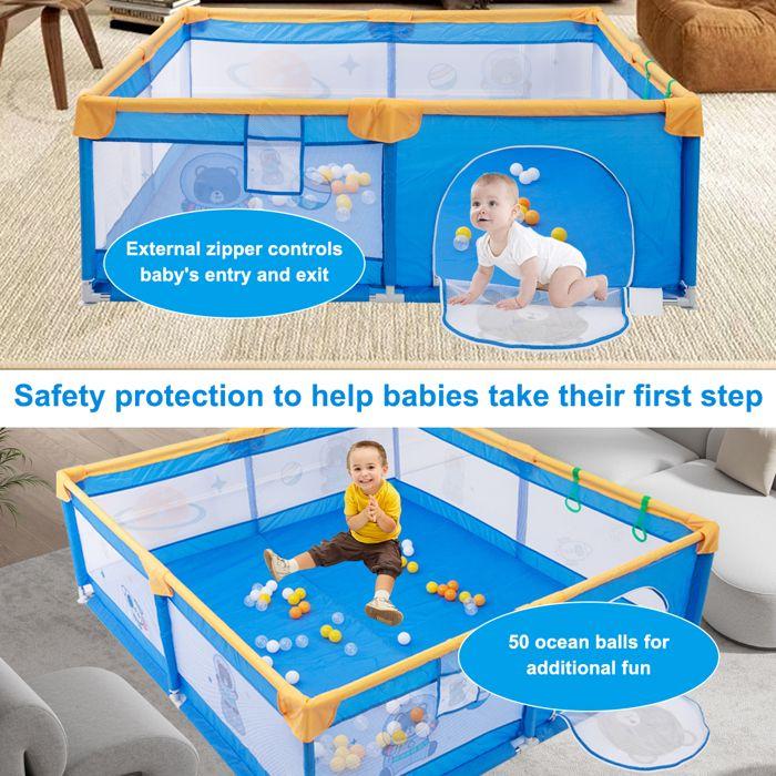 Parc bébé avec base antidérapante et maille respirante, parc bébé avec barrière de sécurité Parc bébé - bleu