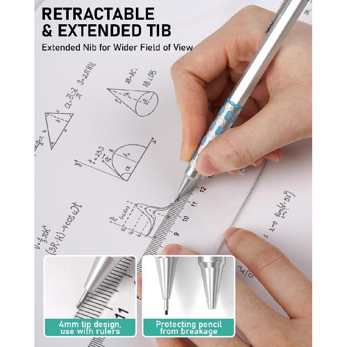 Nicpro Blocky Gear Metal Mechanical Pencil Set with Leather Case, 40PCS Art Drafting Pencil 0.5, 0.7, 0.9 & 2mm Lead Pencil with 352PCS (HB 2H 4H 2B
