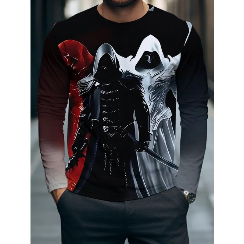 Men's 3D Printed Crew Neck Long Sleeve T-Shirt Fashion Versatile Trend Breathable Casual