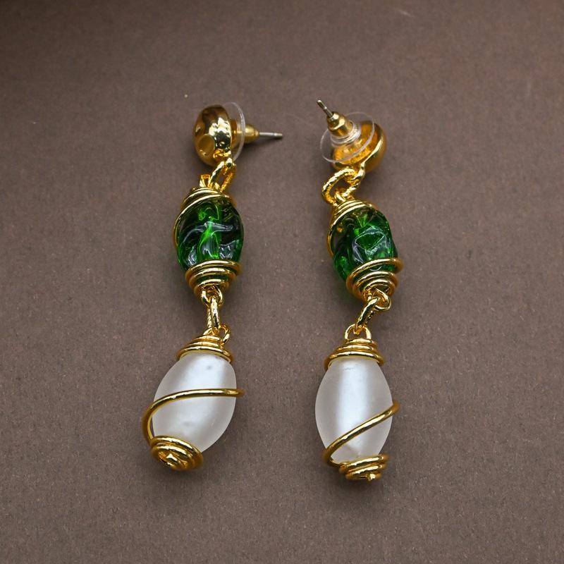 Модный ретро-стиль Барокко Стеклянный жемчуг Ожерелье Серьги Темперамент Матовое Высококачественный набор ювелирных изделий