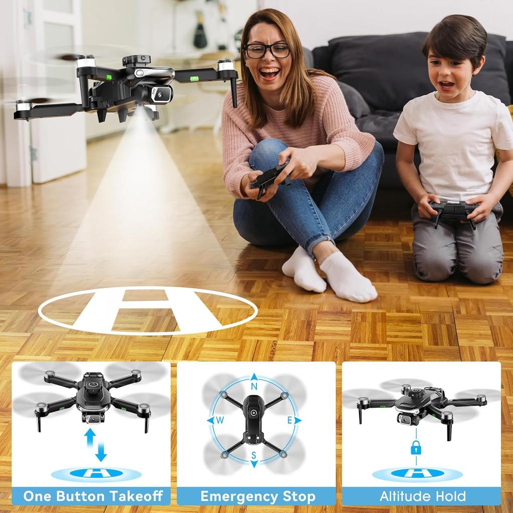 S165max Drones with 1080P HD Camera for Adults Brushless Motor Drone with Propeller Guards, 3 Batteries, FPV Foldable Drone with One Button Take