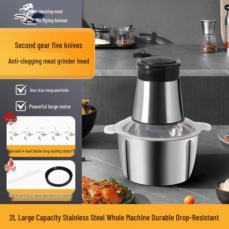 Stainless Steel Electric Meat Grinder and Multi-Functional Food Processor: Mixer, Dough Kneader, Juice Extractor, and High-Power Meat Mincer