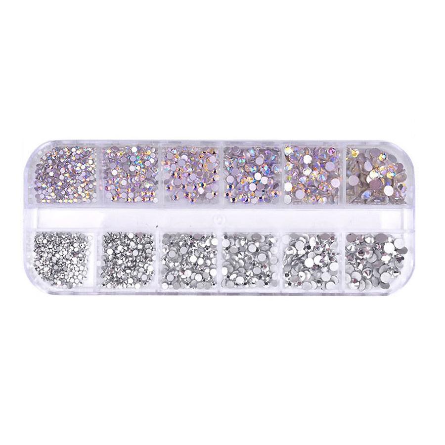 

Стразы для нейл-арта 12 ячеек Плоская задняя сторона Разноразмерные AB Кристальные драгоценные камни DIY Маникюрная декорация