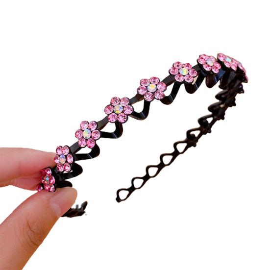 Hair Hoop Flower Ornament Lightweight Non-Slip Shiny Visual Effect Easy-wearing Decorative Resin Rhinestone Floral Style Soft Edge Hair Hoop for