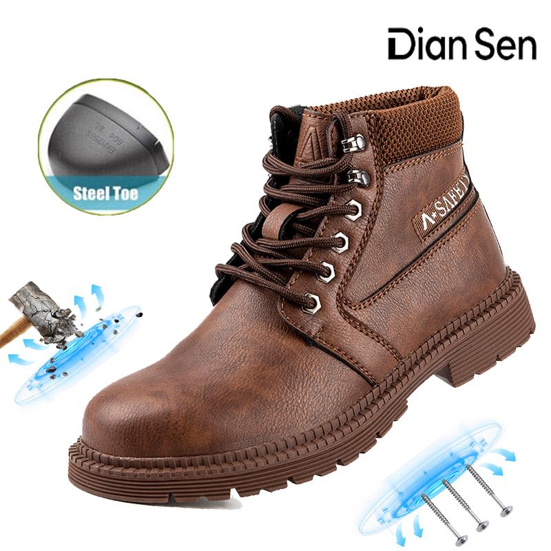 Men Safety Shoes Steel Toe Work Boots Anti-Smash Anti-Puncture Safety Shoes Waterproof Non Slip Protective Boots for Logistics