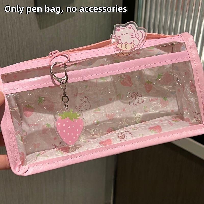 Cute Cat Star Transparent Pencil Case Large Capacity Student Stationery Zipper Pen Bag School Supplies Makeup Storage Bag
