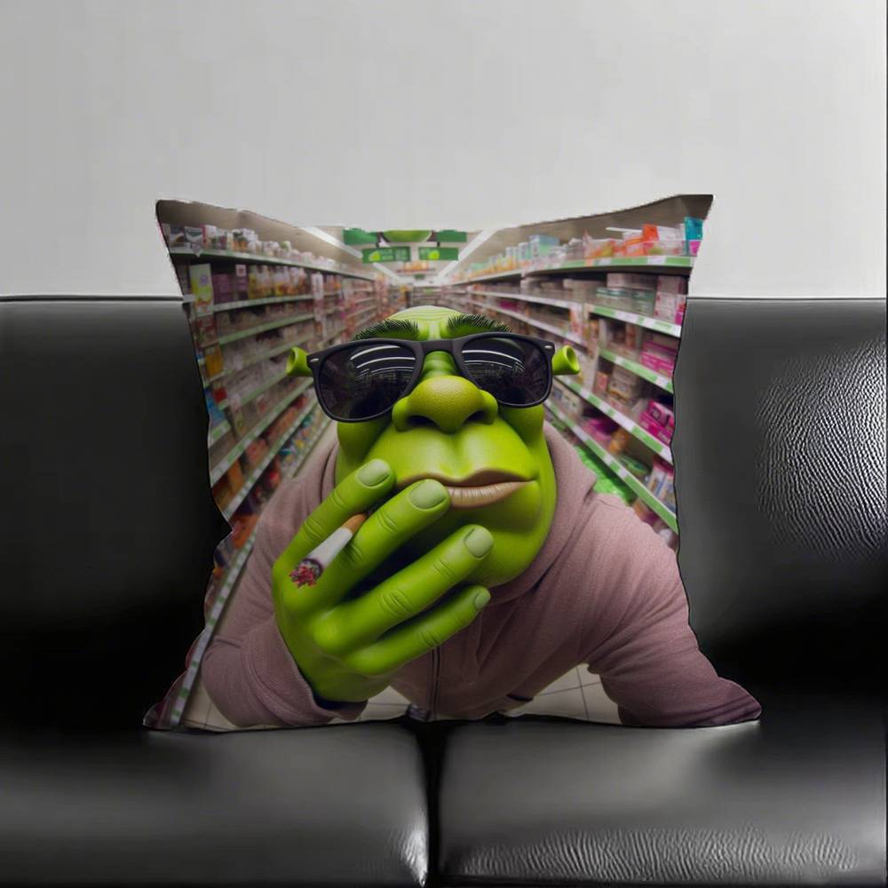 1pc Cute Funny S-Shrek Pillow Case Fashion Square Pillowcase Bedroom Sofa Room Ins Decoration Leisure