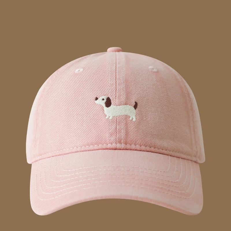 Dachshund Dog Embroidered Baseball Hats Universal Cotton Sun Hat Fashionable and Versatile Outdoor Trip Baseball Hat розовый