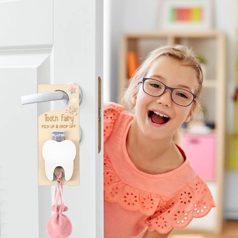 

1 Set With Slot Wooden Tooth Fairy Holder With Bag Tooth Holder Bag Tooth Door Hanging Pendant Door фіолетовий