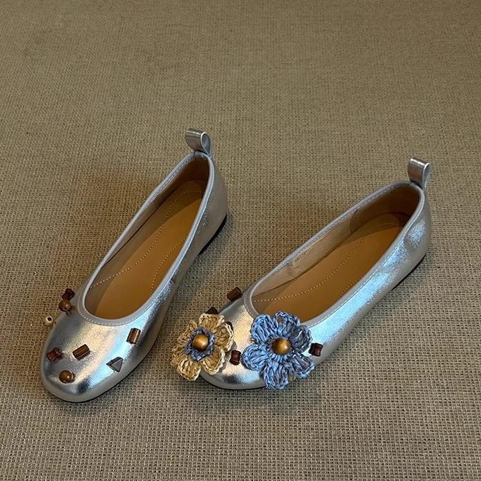 2025 New Niche Design Diy Flower Willow Nails Mary Jane Single Shoes Women's Leather Versatile Shallow Mouth Flat Bottom Single