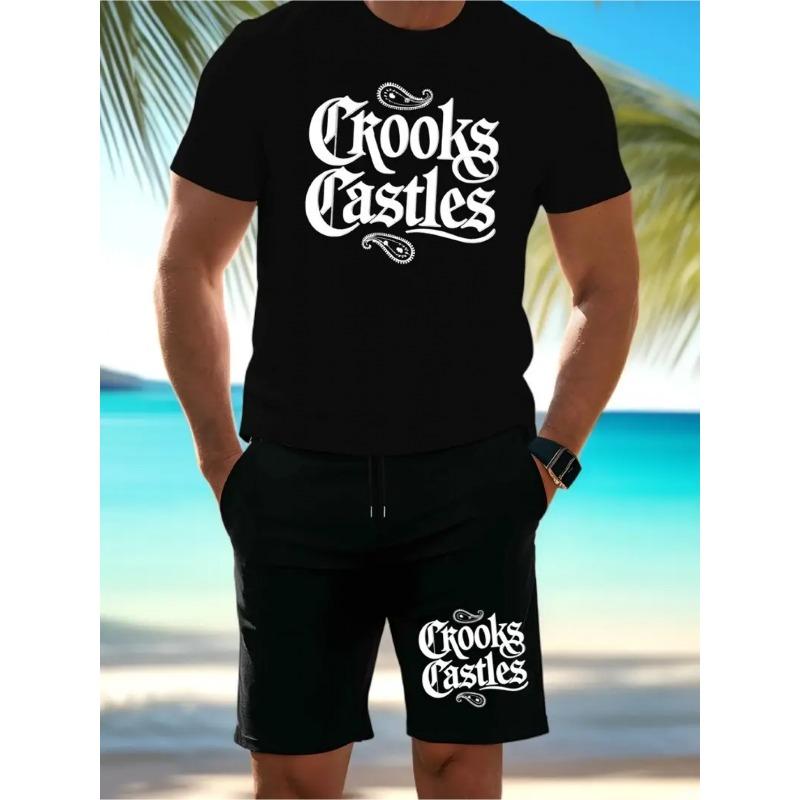 

Европейский размер Crooks & Castles Новая мужская летняя повседневная футболка для активного отдыха и спорта, модный трендовый принт, для летнего пляжного отдыха, Футболка S чёрный