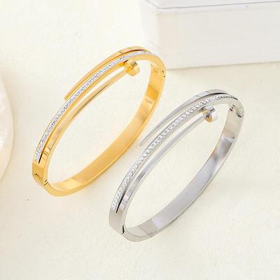 New Titanium Steel Clasp Bracelet for Women with Diamond Inlay