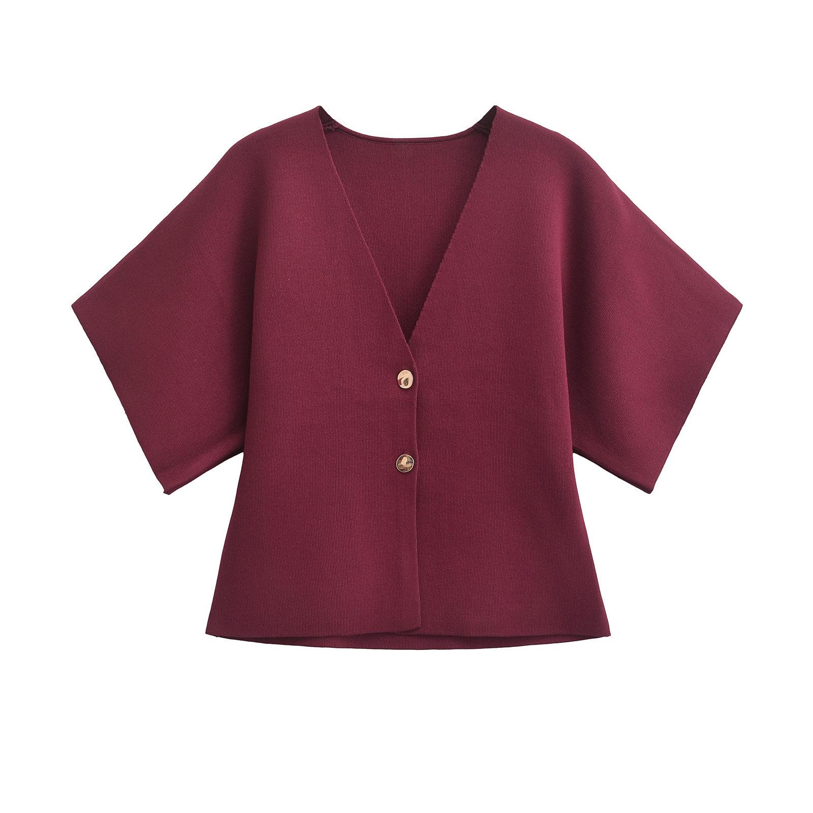 Women s V Neck Short Sleeve Top in Multiple Colors (Black, Burgundy, Dark Blue, White) S бордовый