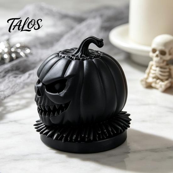 Creative Plastic Figurine Gift 3D Printed Evil Pumpkin Head with Ruffled Collar, Gothic Dark Atmosphere Home Accents Jack O Lantern Statue for