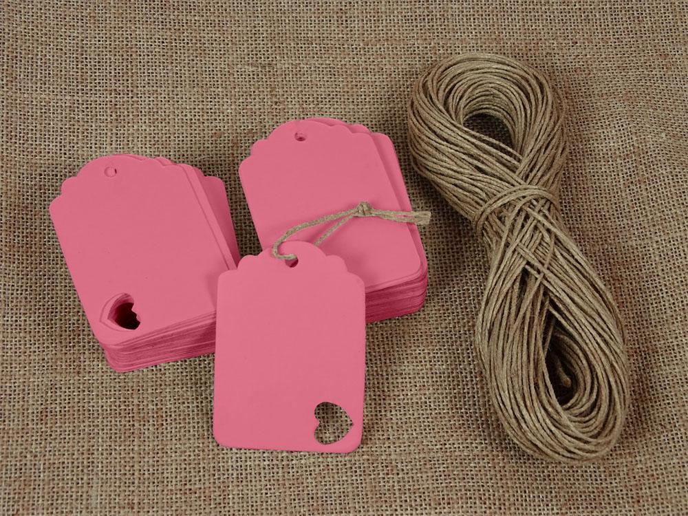 100 Pcs Wedding Favor Hang Tag Rectangular Shape Heart Punched Gift Tags with Free Natural Jute Twine