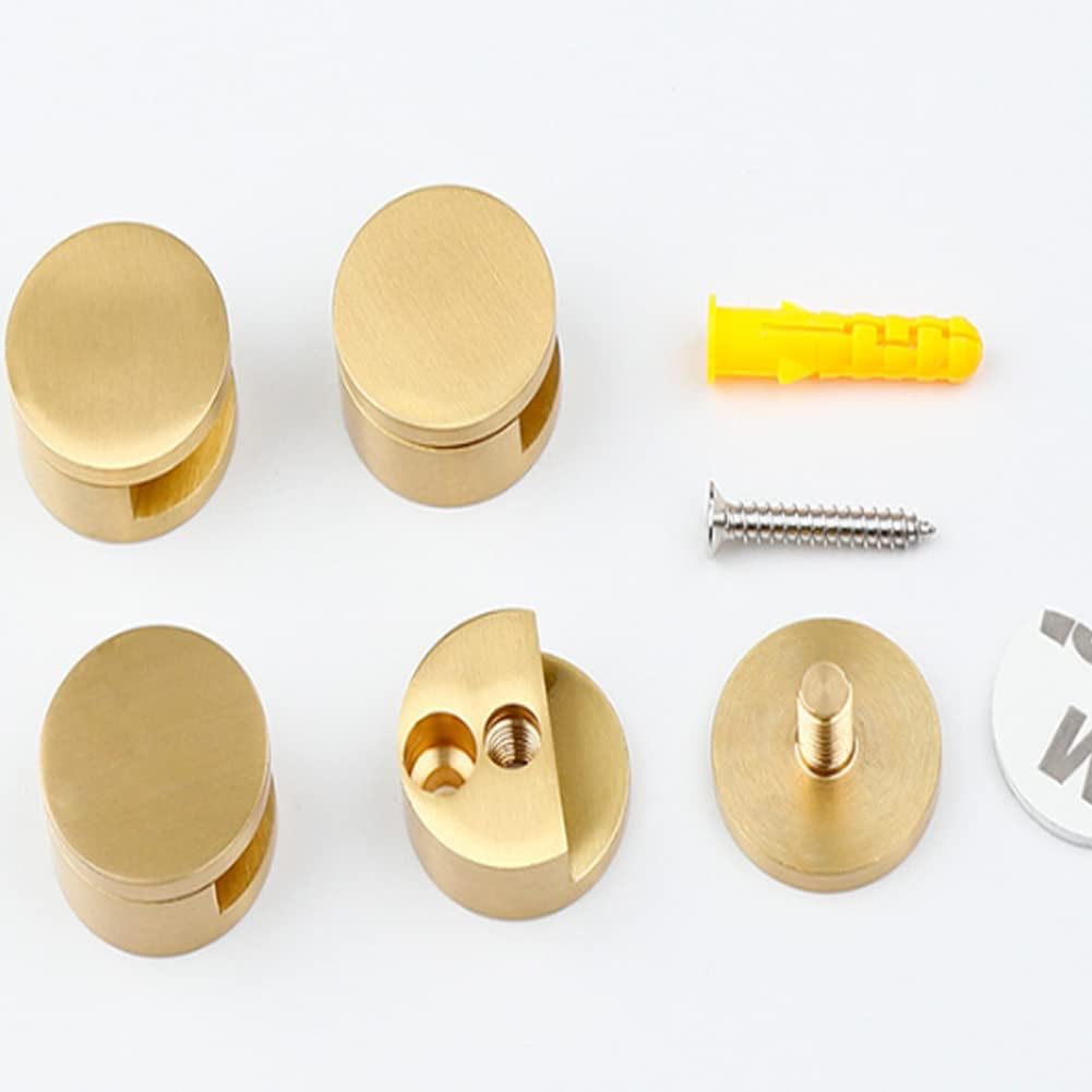 Ackron Mirror Brackets, 4Pcs Aluminum Wall Mount, Gold, 5-11mm Thick Glass, Round Shape