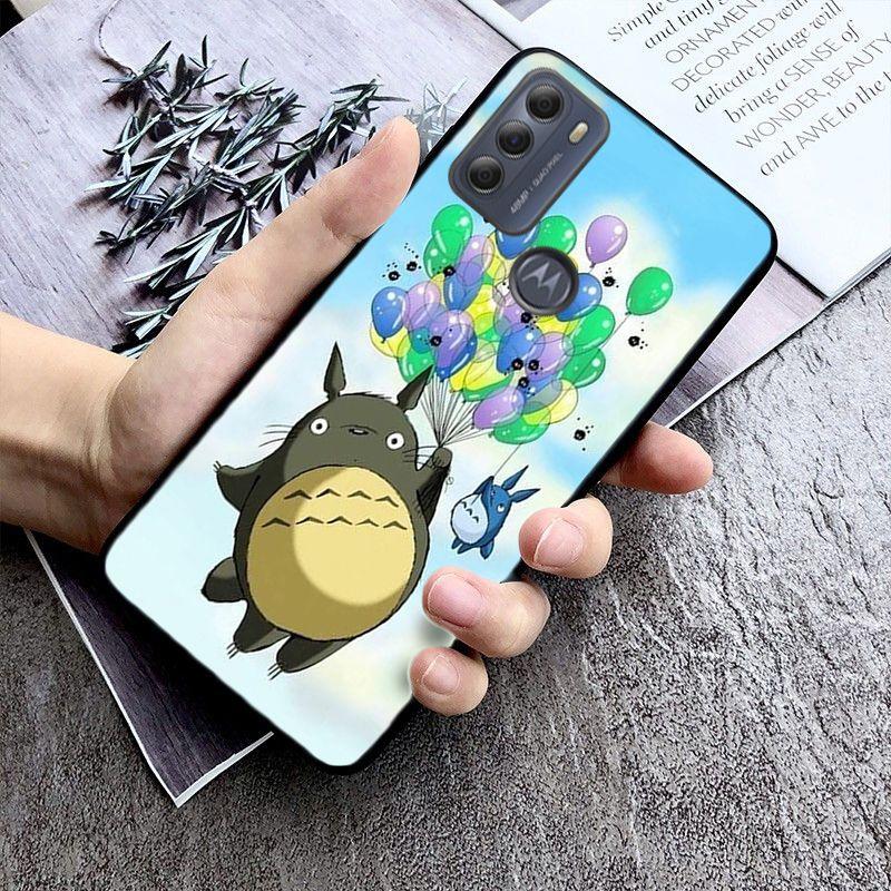 Cartoon Happy Totoro Cat Case for Motorola Moto EDGE 20pro 20lite E6 E7 Cover G STYLUS GPLAY GPOWER G 5G PLUS G30 G100 Coque
