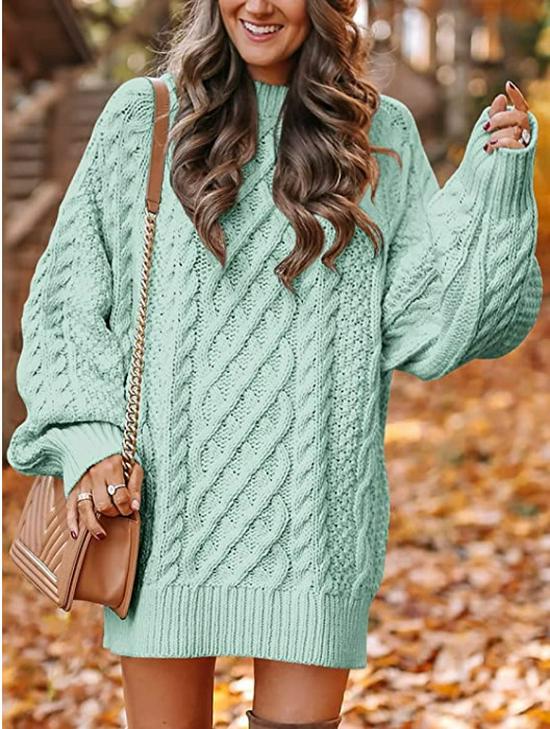 Women's Plus Size Loose Knit Sweater with Semi-High Neck - Chunky and Solid Color