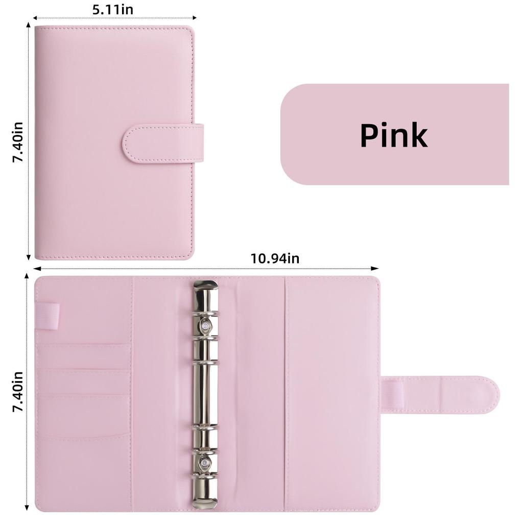 A6 Macaron PU Leather Zipper Budget Notebook with Detachable Loose-Leaf Pages
