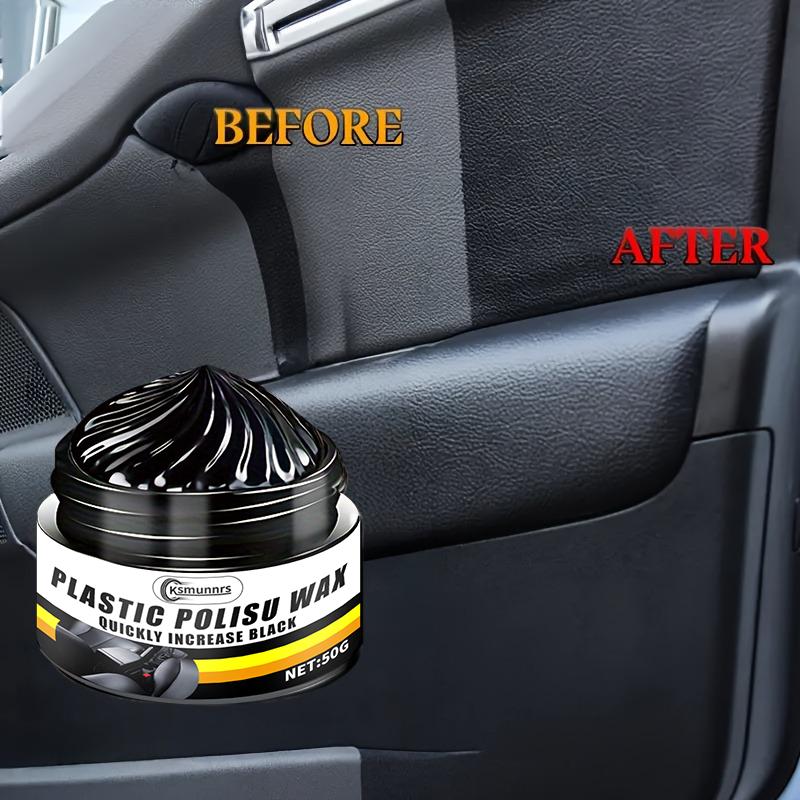 NEWCar Plastic & Leather Restorer Wax - Anti-Whitening, Anti-Oxidant Formula for Black Interior Surface Renewal - Deep Shine Res