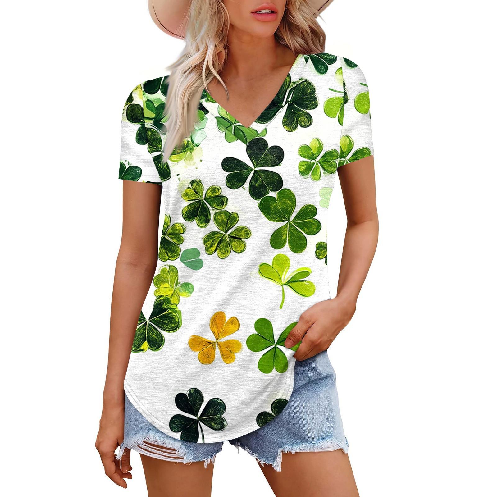 

Женская мода повседневная блузка с коротким рукавом и принтом «четыре листа». Футболка ко Дню Патрика, рубашка Темперамент, топ с V-образным вырезом L армия зеленый