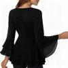 Ladies' Casual And Fashionable V-neck Solid Color Sequin Seven Quarter Sleeved Top