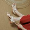 2024 New Summer Women Shoes Square Toe Chunky Heel Women Sandals Cow Leather High Heels Solid Band Shoes Casual Shoes for Women