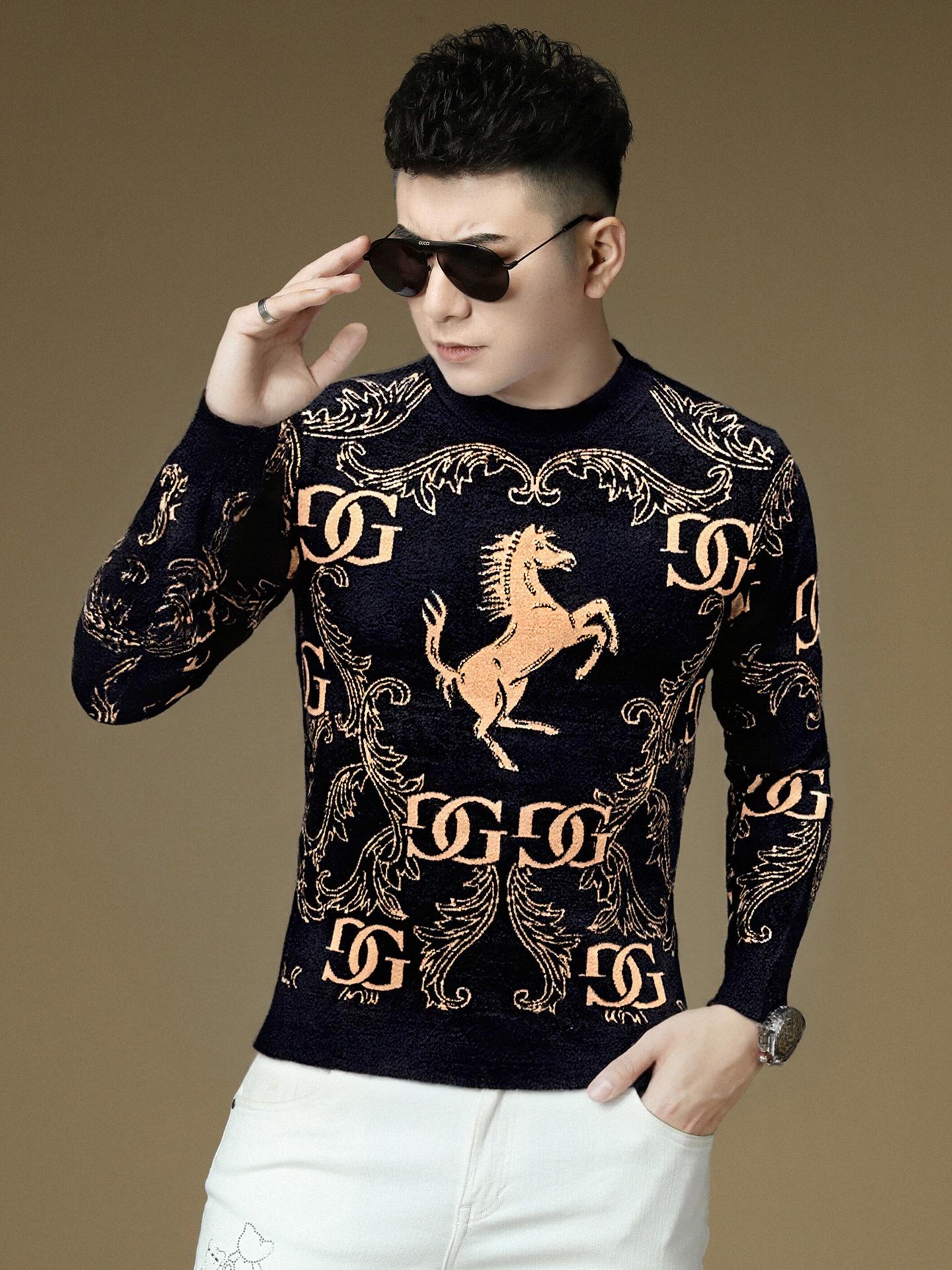 

2025 Autumn/Winter Men s Youth Round Neck Jacquard Knit Pullover Sweater 617 Triple Extra Large червоний/чорний