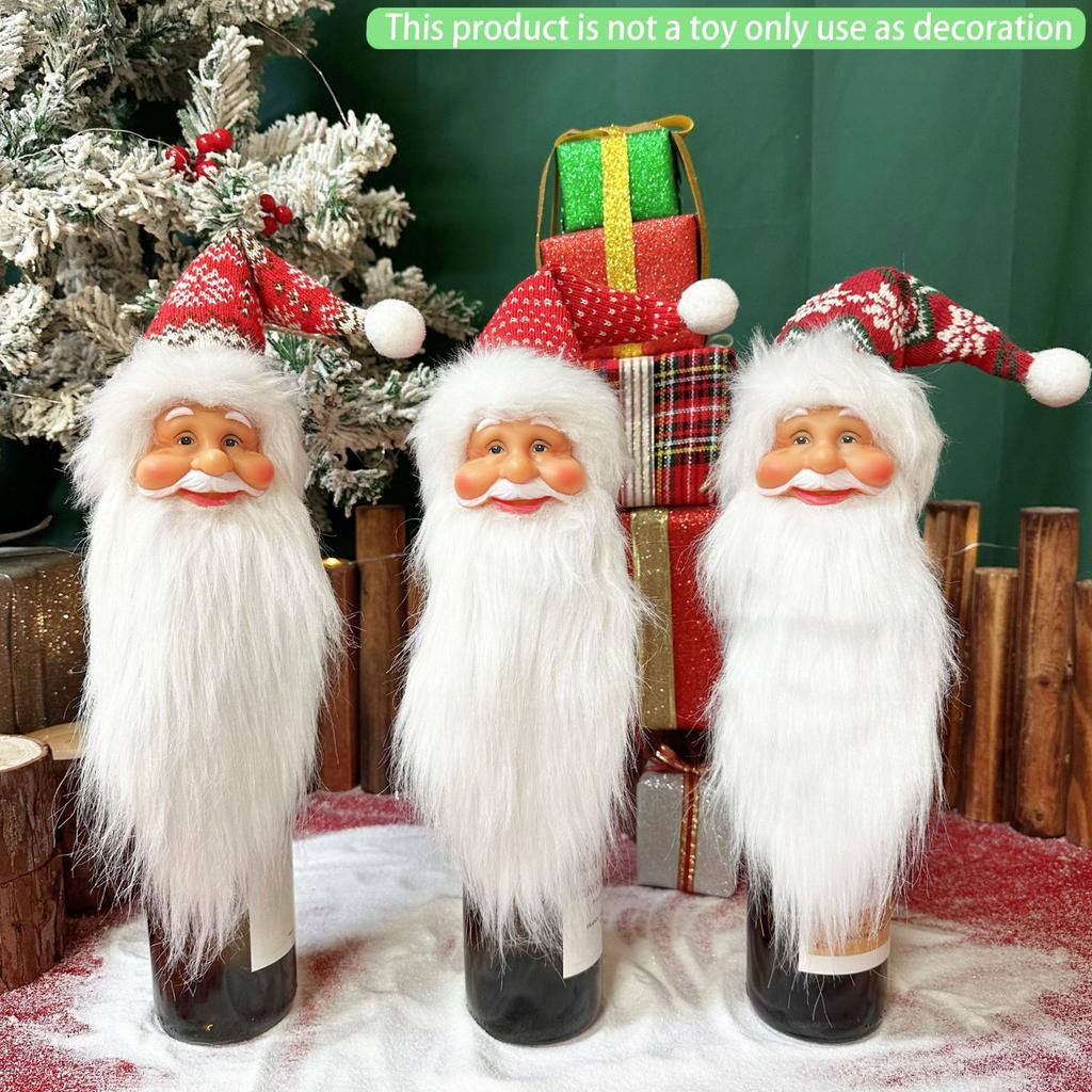 Christmas Decorations: SantaClaus Head Wine Bottle Cover, Christmas Tree Hanging Ornaments, Tree Top Star Kitchen Window Scene Decoration Items