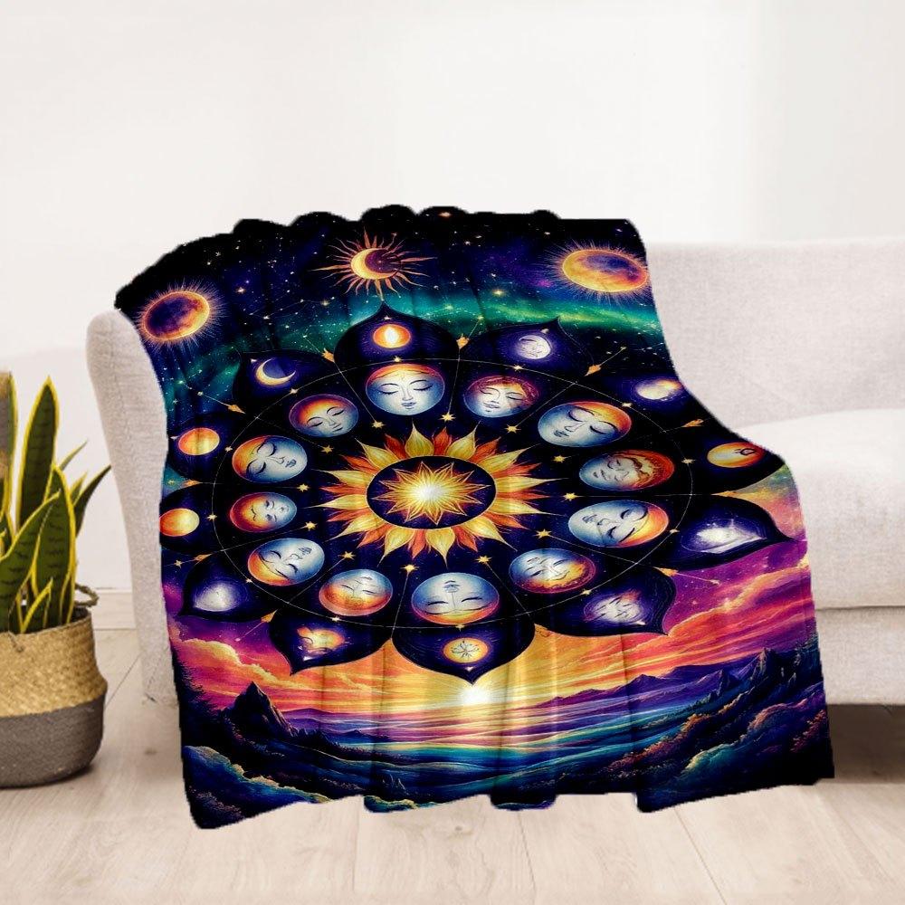 "Celestial Harmony Mandala Wall Art Print"Blanket Flannel Throw Blanket for Sofa, Bed, Travel, Camping, Office