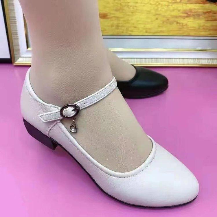 Single Shoes Women's Medium Heel Thick Heel 2025 Spring New Middle-aged and Elderly Mother Shoes Soft Sole Work Shoes Square Dance Women's Shoes