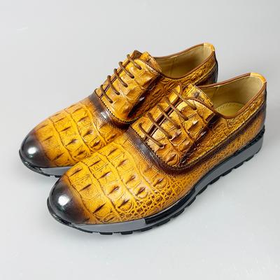 Trendy and Fashionable Top Layer Cowhide Breathable New Crocodile Pattern Handmade Vintage Business Leather Sports Shoes for Men