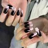 French Style Black Fan Pink Flame Nail Tips with Black Nail Art Stickers