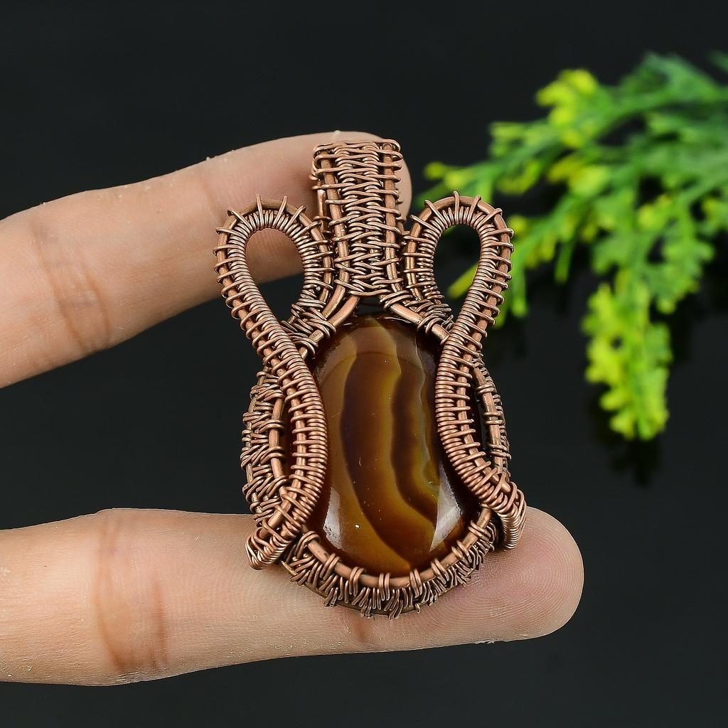 Natürlicher Montana Achat Edelstein Handarbeit Kupferdraht Wickel Geschenk Anhänger 2 Z7a34