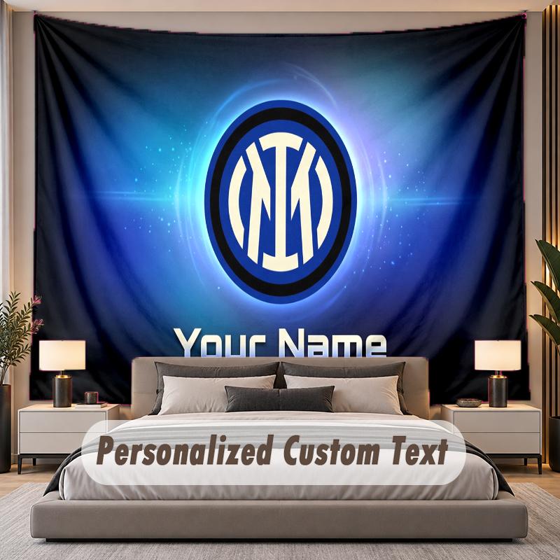 Custom Name Text Tapestry Inter Milan Personalized Polyester Wall Tapestry For Bedroom And Room