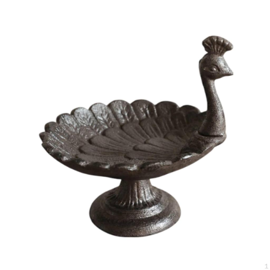 Bird Feeder with Peacock Cast Metal Avian Bath Pedestal Garden Ornament for Gardeners, Patio,