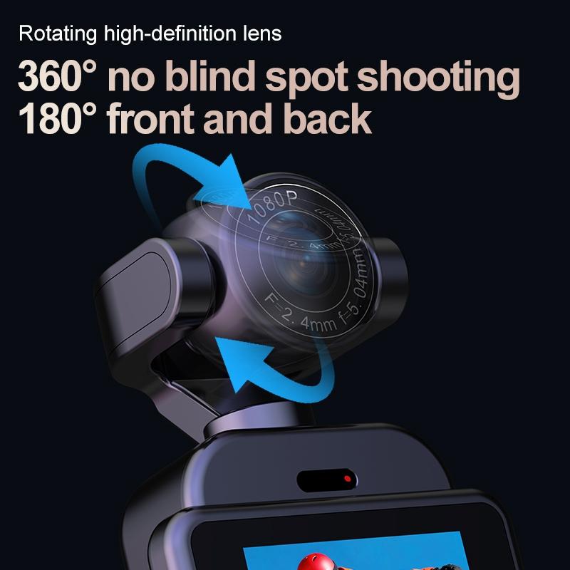 1080P HD Action Camera 360° Rotatable Lens Sports Camera with Night Vision Anti-Shake WiFi APP Control for Cycling/Travel