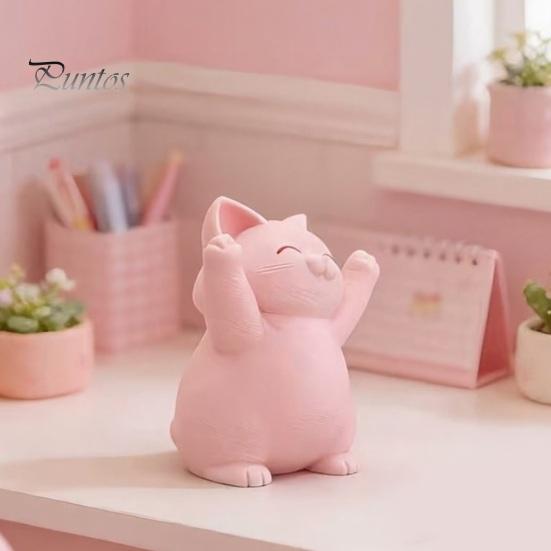 Unique Cat Gifts 3D Printed Pink Hugging Figurine, Adorable Sitting Kitten Statue with Raised Paws, Desktop Decor Kawaii Desk Car Dashboard